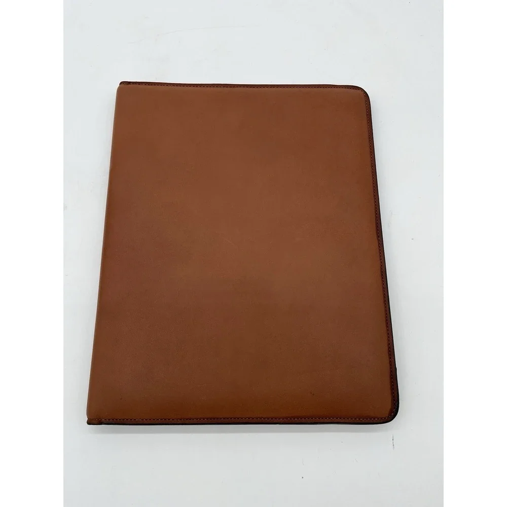 Paolo TAN BROWN REAL LEATHER ATTACHE PAPER HOLDER Used VTG 10x12.5